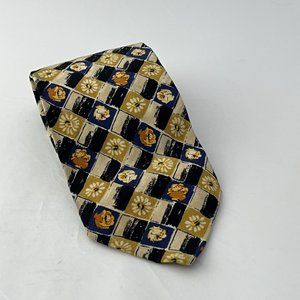 Vintage Ungaro Paris Yellow Blue Floral Sunflower Tie Made In Italy 100% Silk